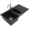 Mexen Matias granite sink 1.5-bowl with drainer and Carla kitchen tap, black - 6502-77-670700-50