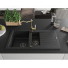 Mexen Matias fregadero de granito de 1,5 compartimentos con escurridor y grifo de cocina Carla, negro - 6502-77-670700-50-B