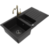 Mexen Matias granīta izlietne 1,5 nodalījuma ar noteces daļu un virtuves jaucējkrānu Carla, melna - 6502-77-670700-50-B