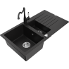 Mexen Matias granite sink 1.5-bowl with drainer and Carla kitchen tap, black - 6502-77-670700-70
