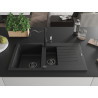 Mexen Matias fregadero de granito 1,5 tazones con escurreplatos y grifo de cocina Carla, negro - 6502-77-670700-70-B