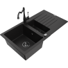 Mexen Matias granit izlietne ar 1,5 nodalījumiem, noteces vietu un virtuves jaucējkrānu "Carla", melns - 6502-77-670700-70-B