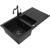 Mexen Matias granite sink 1.5-bowl with drainer and Carla kitchen tap, black - 6502-77-670700-70-B