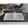 Mexen Mario granite sink 2-chamber with Carla kitchen tap, white - 6504-20-670700-00