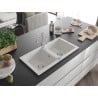 Mexen Mario granite sink 2-chamber with Carla kitchen tap, white - 6504-20-670700-00