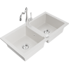 Mexen Mario fregadero de granito de 2 compartimentos con grifo de cocina Carla, blanco - 6504-20-670700-00