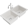 Mexen Mario granite sink 2-chamber with Carla kitchen tap, white - 6504-20-670700-00