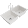 Mexen Mario fregadero de granito de 2 compartimentos con grifo de cocina Carla, blanco - 6504-20-670700-20