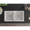 Mexen Mario granite kitchen sink with 2 bowls and Carla kitchen faucet, white - 6504-20-670700-20