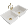 Mexen Mario fregadero de granito de 2 compartimentos con grifo de cocina Carla, blanco - 6504-20-670700-50