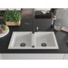 Mexen Mario granite sink 2-chamber with Carla kitchen tap, white - 6504-20-670700-70