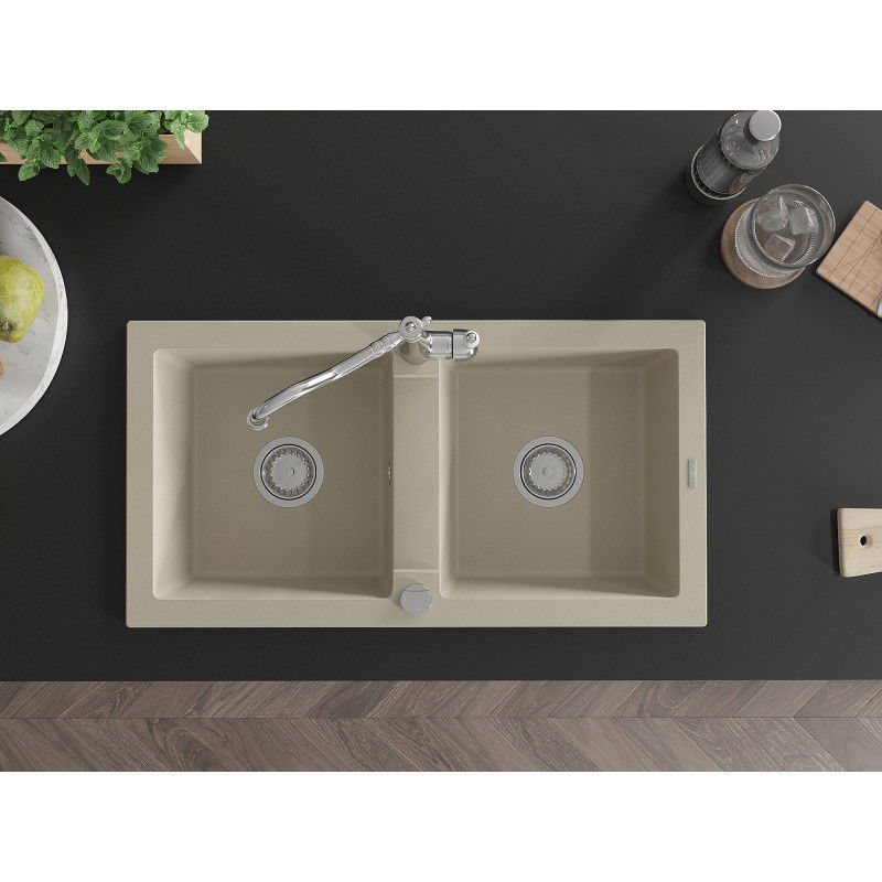 Mexen Mario granitge Spullstee zween-Deel mat Kichenkrunn Carla, beige - 6504-69-670700-00