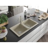 Mexen Mario granitische gootsteen met 2 kamers en keukenmengkraan Carla, beige - 6504-69-670700-69