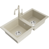 Mexen Mario lavello in granito a 2 vasche con miscelatore da cucina Carla, beige - 6504-69-670700-69