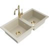 Mexen Mario évier en granit 2 bacs avec robinet de cuisine Carla, beige - 6504-69-670700-50