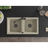Mexen Mario évier en granit 2 bacs avec robinet de cuisine Carla, beige - 6504-69-670700-70