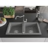 Mexen Mario granite sink 2-bowl with Carla kitchen tap, grey - 6504-71-670700-00