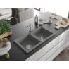 Mexen Mario granite sink 2-bowl with Carla kitchen tap, grey - 6504-71-670700-00