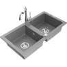 Mexen Mario fregadero de granito 2 cubetas con grifo de cocina Carla, gris - 6504-71-670700-00
