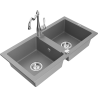 Mexen Mario granite sink 2-bowl with Carla kitchen tap, grey - 6504-71-670700-00