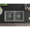 Mexen Mario granite sink 2-bowl with Carla kitchen tap, grey - 6504-71-670700-00
