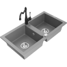 Mexen Mario fregadero de granito de 2 senos con grifo de cocina Carla, gris - 6504-71-670700-70