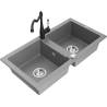 Mexen Mario granite sink 2-bowl with Carla kitchen tap, grey - 6504-71-670700-70
