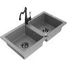 Mexen Mario 2-bowl granite sink with Carla kitchen tap, grey - 6504-71-670700-70-B
