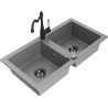 Mexen Mario fregadero de granito de 2 senos con grifo de cocina Carla, gris - 6504-71-670700-70-B