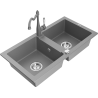 Mexen Mario fregadero de granito de 2 senos con grifo de cocina Carla, gris - 6504-71-670700-71