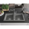 Mexen Mario 2-bowl granite sink with Carla kitchen tap, grey - 6504-71-670700-71