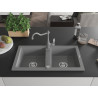 Mexen Mario fregadero de granito de 2 senos con grifo de cocina Carla, gris - 6504-71-670700-71