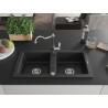 Mexen Mario Granitspüle 2-Kammer mit Küchenarmatur Carla, schwarz/silber metallic - 6504-73-670700-00