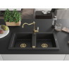 Mexen Mario Granitspülbecken mit 2 Kammern und Küchenarmatur Carla, schwarz/silber metallic - 6504-73-670700-50