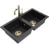 Mexen Mario fregadero de granito de 2 senos con grifo de cocina Carla, negro/plateado metálico - 6504-73-670700-50