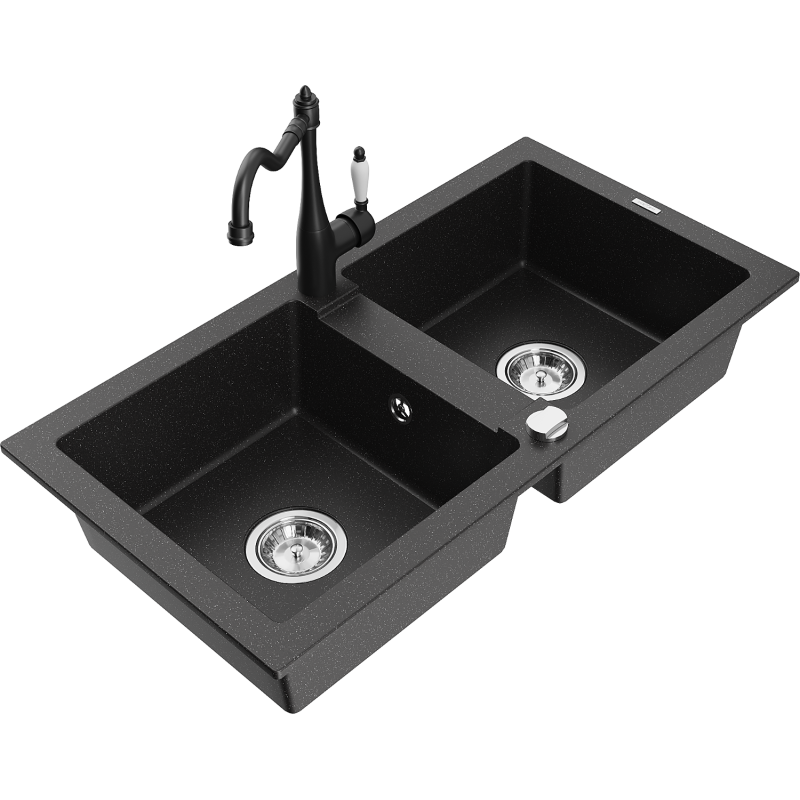 Mexen Mario 2-kammarens diskho i granit med köksblandare Carla, svart/silver metallic - 6504-73-670700-70