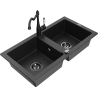 Mexen Mario granit gootsteen 2-kamer met keukenmengkraan Carla, zwart/zilver metallic - 6504-73-670700-70-B