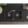 Mexen Mario 2-bowl granite sink with kitchen faucet Carla, black/gold metallic - 6504-75-670700-00