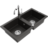 Mexen Mario fregadero de granito de 2 senos con grifo de cocina Carla, negro/oro metálico - 6504-75-670700-00