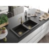 Mexen Mario lavello in granito a 2 vasche con miscelatore da cucina Carla, nero/oro metallizzato - 6504-75-670700-50