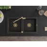 Mexen Mario lavello in granito a 2 vasche con miscelatore da cucina Carla, nero/oro metallizzato - 6504-75-670700-50