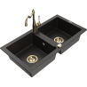 Mexen Mario fregadero de granito de 2 compartimentos con grifo de cocina Carla, negro/dorado metálico - 6504-75-670700-50