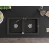 Mexen Mario lavello da cucina in granito a 2 vasche con rubinetto da cucina Carla, nero/oro metallizzato - 6504-75-670700-70