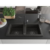 Mexen Mario granitische spoelbak 2-compartimenten met keukenkraan Carla, zwart/goud metallic - 6504-75-670700-70-B