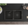 Mexen Mario granite kitchen sink with 2 bowls and Carla kitchen tap, black/gold metallic - 6504-75-670700-70-B
