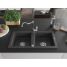 Mexen Mario fregadero de granito de 2 compartimentos con grifo de cocina Carla, negro moteado - 6504-76-670700-00