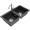 Mexen Mario Granite Sink 2-Chamber with Carla Kitchen Tap, Black Speckled - 6504-76-670700-00