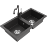 Mexen Mario fregadero de granito de 2 compartimentos con grifo de cocina Carla, negro moteado - 6504-76-670700-76