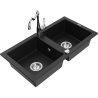 Mexen Mario granite sink 2-bowl with Carla kitchen tap, black - 6504-77-670700-00
