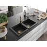 Mexen Mario granite sink 2-chamber with Carla kitchen tap, black - 6504-77-670700-50